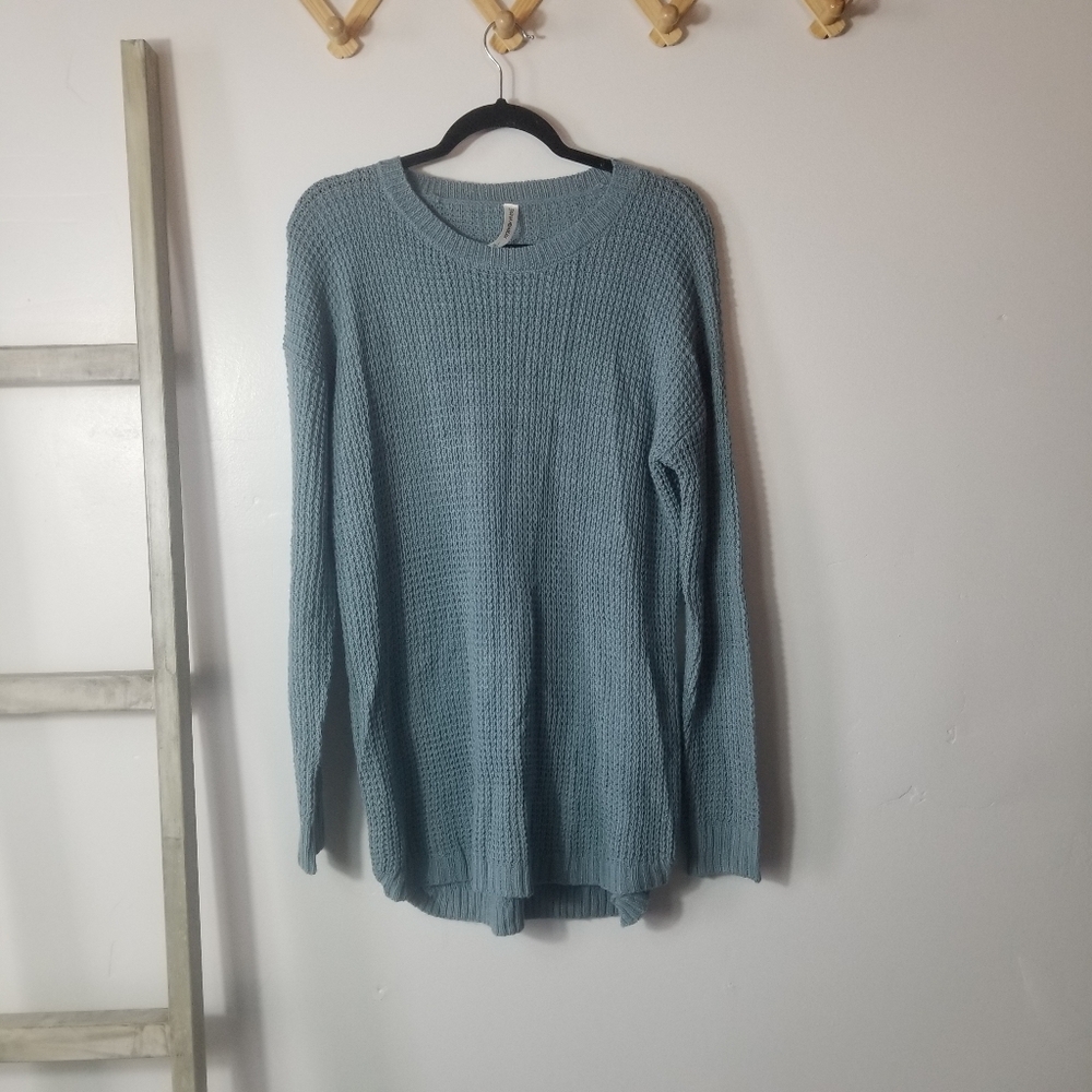 NWOT ZENANA PREMIUM WOMEN'S TUNIC BLUE SWEATER SIZE LARGE